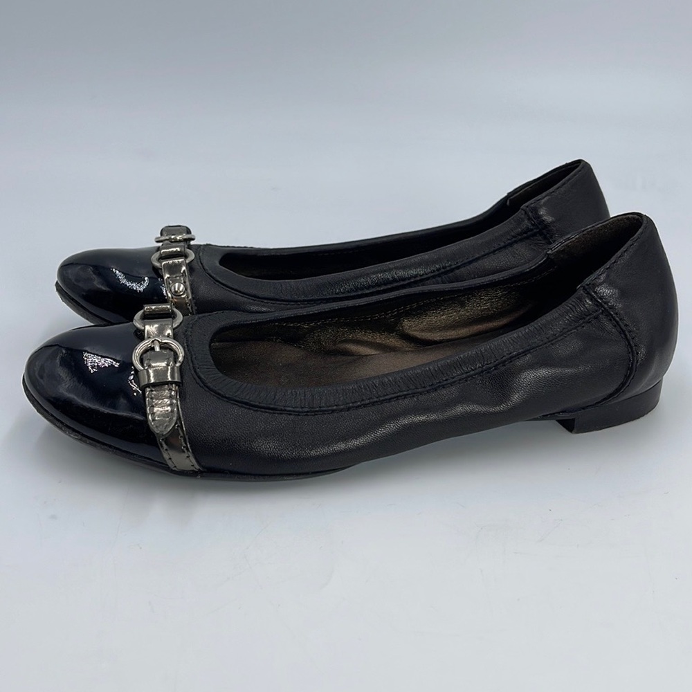 AGL Women's Patent Cap Ballet Flats Black Round Toe Leather